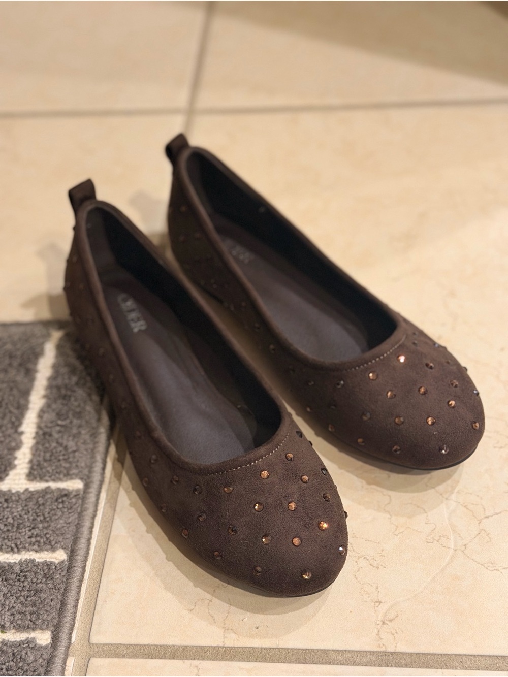 Cider | Brown Rhinestone Ballet Flats
